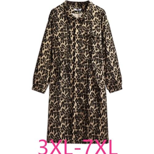 New spring autumn plus size coat for women large casual loose dust straight leopard zipper long coats trench 4XL 5XL 6XL 7XL