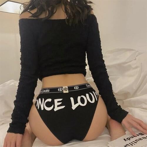 Simple Black Letter Printed Cotton Womens Thong Underwear Sexy Low-Waist Panties Breathable Seamless Female Briefs Lingerie