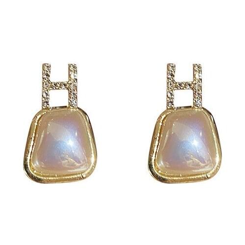 TIMEONLY Delicate Wide Imitation Pearls Dangle Earring for Women Girls Letter H Rhinestone Earring Festival Accessories Gifts