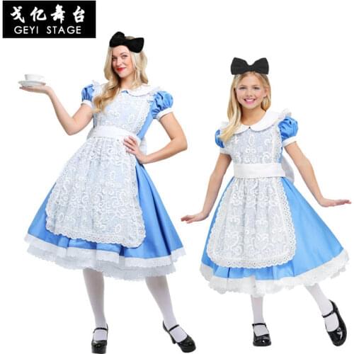 Halloween Women Girls Alice in Wonderland Costume Maid Lolita Cosplay Dress Blue Halloween Carnival Party Mardi Gras Costumes