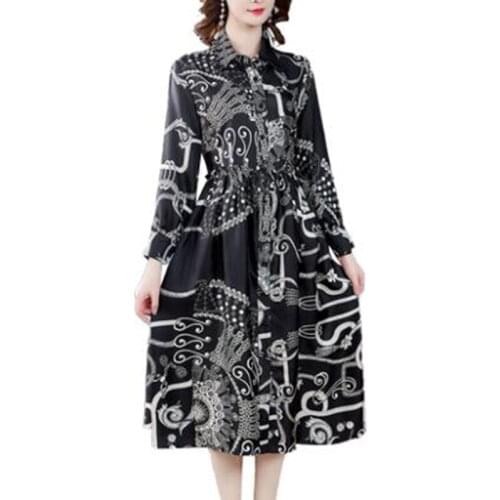 Dots Geometrical Printed Fashion Woman Autumn A-Line Shirt Dress Style Plus Size Midi Stylish Casual Wear Robe Femme FC658