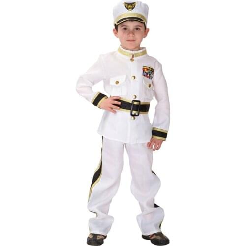 1 Set Halloween Kids Police Pilot Costumes Cosplay Boys 110-140sizes