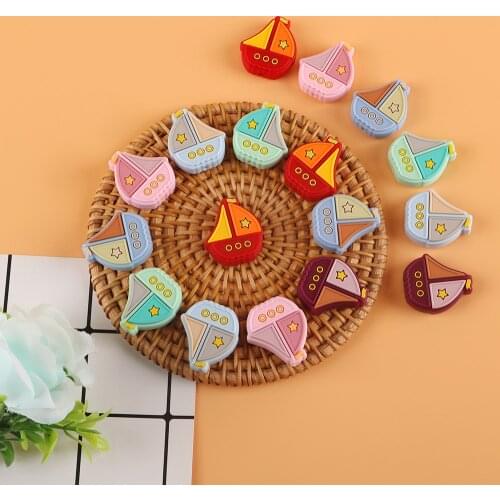 Kovict 10Pcs Cartoons Sailboat Shape Silicone Beads Baby Molar Teether Bead DIY Pacifier Chain Jewelry Accessories