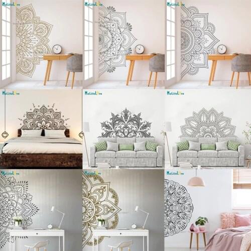 24 Style Available Half Mandala Decal Flower Sticker Yoga Studio Bedroom Headboard Decor Removable Vinyl Wall Stickers BA000