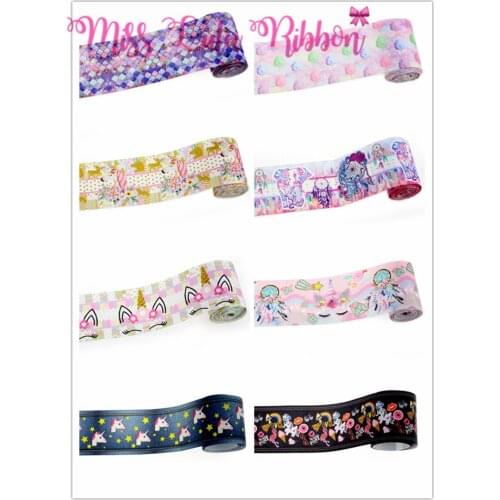 9mm-75mm Cartoon Unicorn Series Cotton Candy Dreamcatcher Printed Grosgrain Ribbon DIY Gift Packing Stuffs 10yards/roll