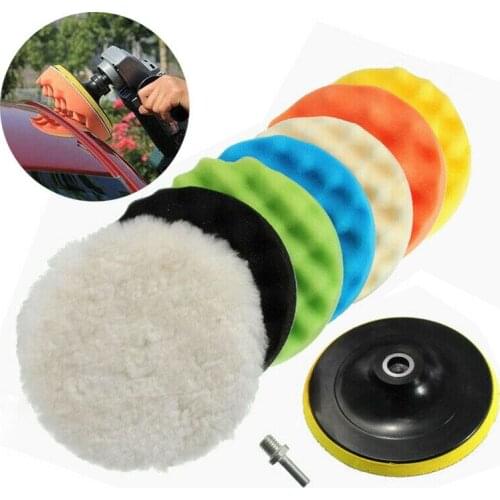 8pcs 7'' Polishing Waxing Sponge Pad Sets For Drill Polisher Auto Buffing Waxing Car Buffing Kits With M14 Drill Adaptor For Car