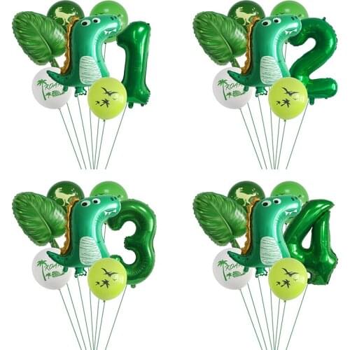 Dinosaur Green Number Latex Balloon Birthday Party Aluminum Film Balloon Forest Childrens Party Birthday Sequin Decoration NN00