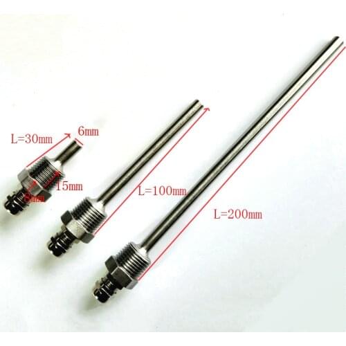 Thermowell Length L30-L200mm thread BSP 1/2" (DN15) 3/4"(DN20) max diameter of 6mm stainless steel 304