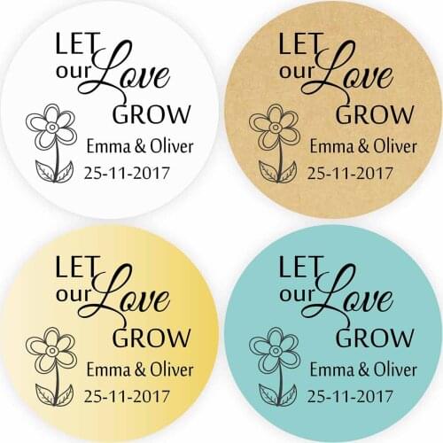 DouxArt 100 Pieces Personalized Let Our Love Grow Wedding Stickers, 40mm Wedding Favors Party Decorations Labels Seals