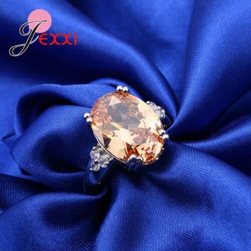 European Women Round Orange Crystal Rings For Party Accessory Fashion 925 Sterling Silver Wedding Finger Ring Anillos