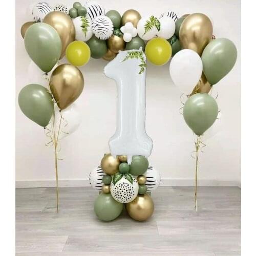 Birthday Party Vintage Balloon Banner White Number Golobs Arch Kit Baby Shower Avocado Green Balloon Garland
