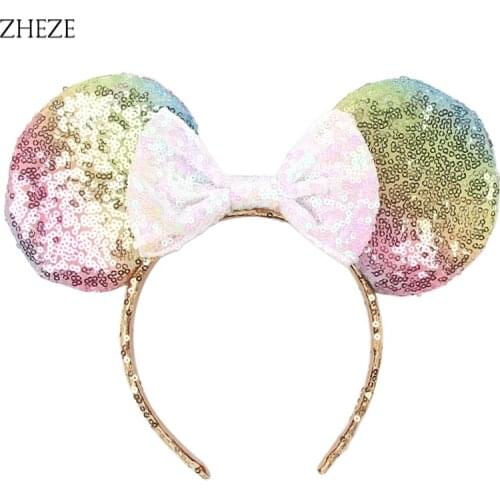 Popular 4"Big Mouse Ears Headwear 5" Glitter Sequins Bow Hairband Girls Children Party DIY Hair Accessories Festival Headband