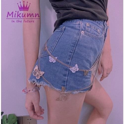 Harajuku Punk Butterfly Double Layer Women Waist Belt Pants Skirts Chain Chic Hip Hop Streetwear