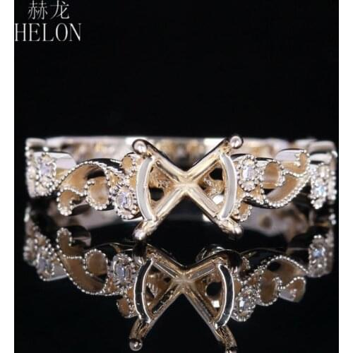 HELON 7-8mm Round Solid 14K Yellow Gold AU585 Natural Diamonds Semi Mount Engagement Wedding Ring Setting Women Fine Jewelry