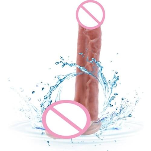 Top Selling Double Layered Liquid Silicone Real Dildo Sex Toys, Elastic Silicone Dildo Artificial Realistic Penis for Woman