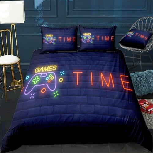 Game Time Neon Gamepad Duvet Cover Twin/Queen/King Size Luxury Comforter Bedding Set With Pillowcase Home Bed Decora