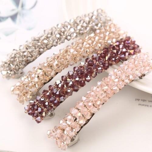 Korean Rhinestone Barrettes Hair Clips 1Pc Elegant Hairpins Crystal Hairgrips 6 Colors for Women Girls Hair Accessories