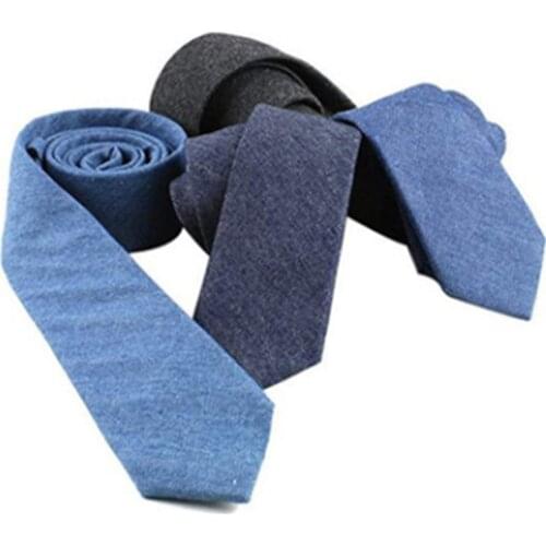 Handsome Denim Blue Men Ties Narrow Cotton Solid Corbatas Para Hombre Japanese Minimalism Casual Performance Ties
