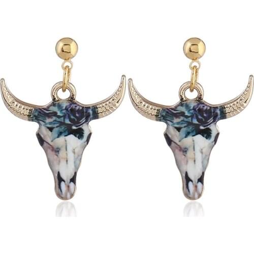 Creative Animal Retro Cow Head Color Earrings Lovely Enamel Cat Girl Earrings 2021 Exquisite Honey Crystal Girl Earrings