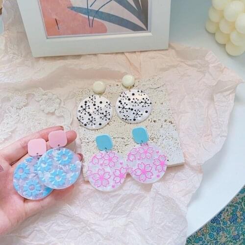 Summer Fashion Sweet Exaggerated Flower Round Earrings Literary Small Fresh Girl Acrylic Earrings Ear Jewelry for Female Gift