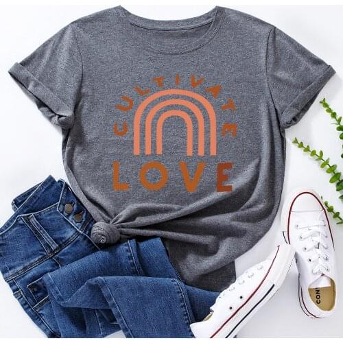 Cultivate Love Shirt Womens Graphic Tees 100%Cotton Short Sleeve Crew Neck Loose T Shirt Top Female Summer Casual Clothes