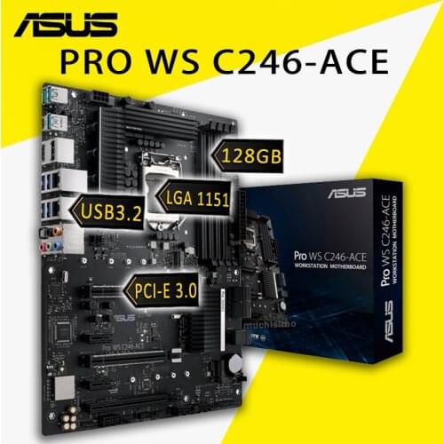 Asus Pro WS C246-ACE Motherboard LGA 1151 LAN, 3 PCIe 3.0, M.2, U.2, SATA, USB Type A&C Workstation Motherboard ECC memory New