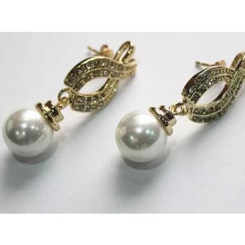 Fashion temperament female white shell pearl 12 mm gold plated earrings