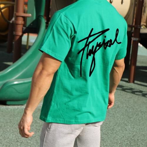 Male Fashion Print Casual Loose t shirt Men Gym Fitness Cotton T-Shirt Summer Sport Short sleeve Tee Workout shirt Tops Clothing