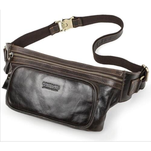 First layer cowhide mens waist bag sports outdoor mens casual chest bag
