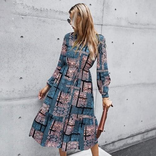 2021 New printed long dresses for spring summer V-Neck Empire Floor-Length Printing Slim Womens Dress Elegent OL holidays dress