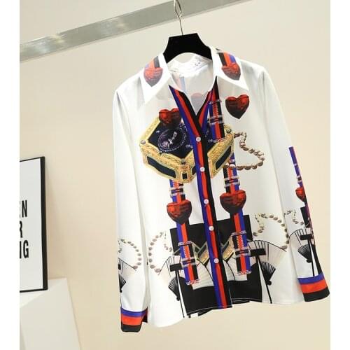 2020 Autumn New Retro Print Blouse Women Lapel Shirt Woman Long Sleeve Shirt Tops Office Ladies All-match Blouuse Blusas A3234