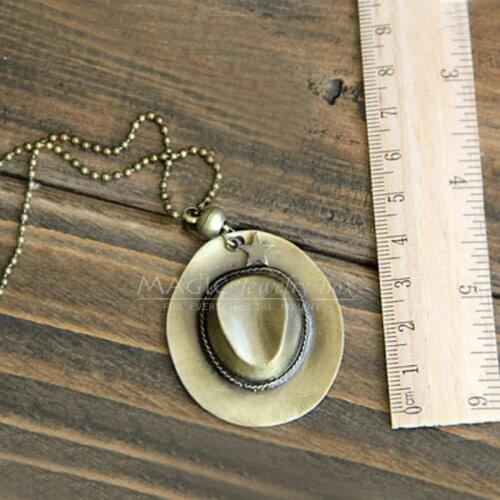 New Hip Hop Cowboy Hat Pendant Necklace Men Vintage Gold Color Bead Chain Star Charm Choker Necklace Women Jewelry Party Gift