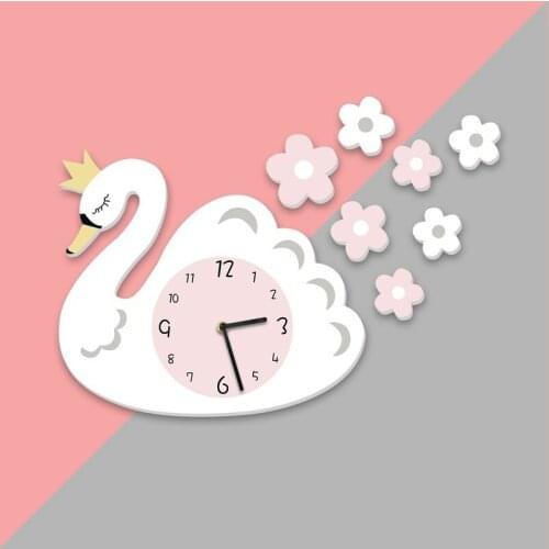 New girl heart childrens room living room silent clock 3D cartoon creative personality fashion pink swan wall clock LB41118