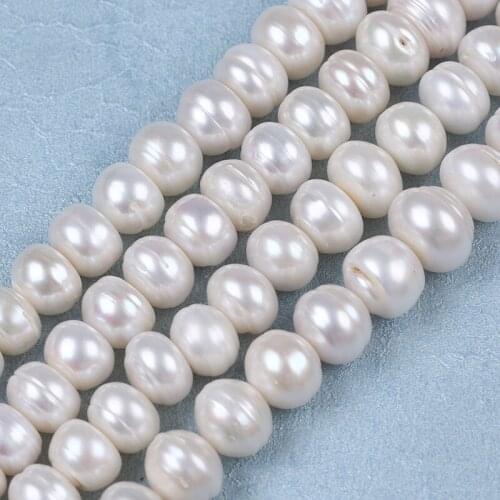 Wholesale 12-15mm 100% Real Natural Button Pearl Strand Freshwater Cultured Thread Loose Beads Centre Hole
