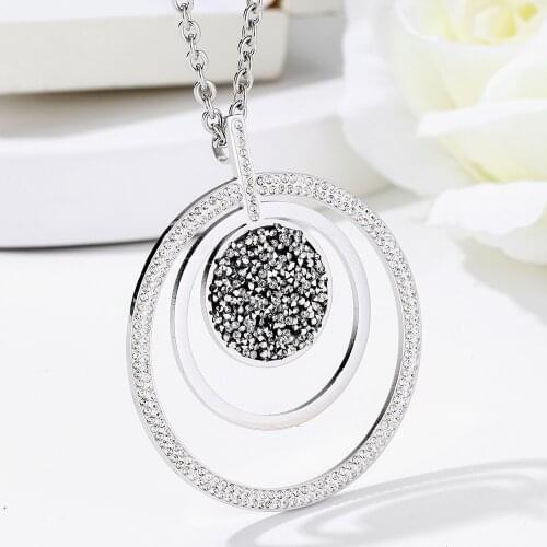 3 Circle Color Crystal Hollow Pendant Necklace For Women Big Round Stainless Steel Female Jewelry Gift Choker joias feminina