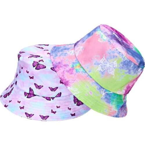 New Women Butterfly Double Sided Embroidery Autumn Winter Bucket Hat Foldable Sun Hat Cap Hip Hop Fishing Cap Outdoor Hat Gift