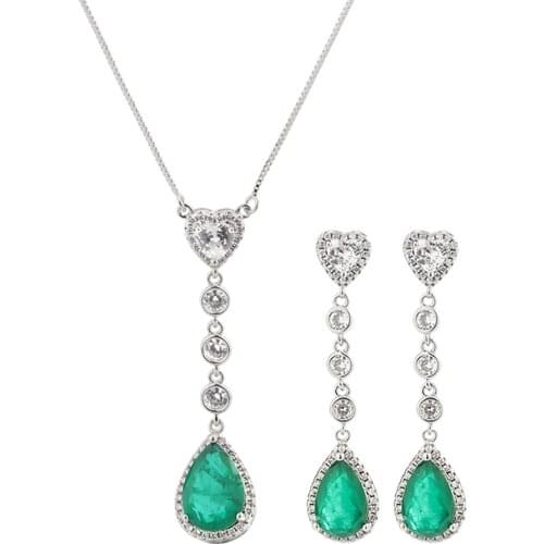 Luxury 925 Sterling Silver Created Moissanite Emerald Gemstone Earrings/Necklace Wedding Engagement Jewelry Sets Wholesale