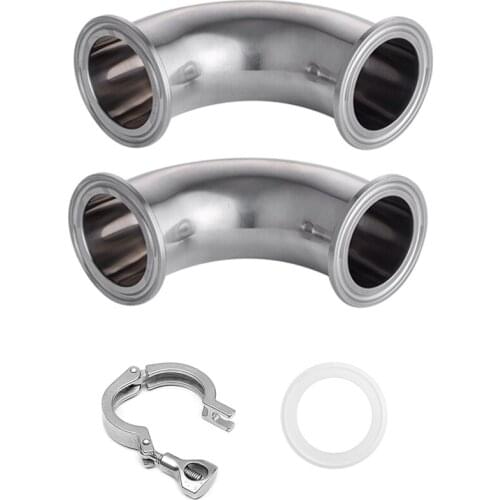 SHGO HOT-51mm 2 Inch Pipe 304 Stainless Steel Sanitary Elbow Pipe Fitting 64mm + 2 Inch 51mm Tri Clamp Ferrule 64mm + Gasket