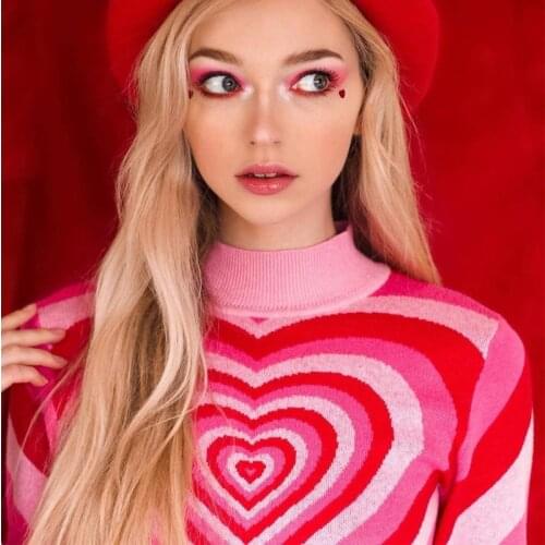 Love sweater women autumn vintage womens fashion color rainbow half high collar self-cultivation net red sweate