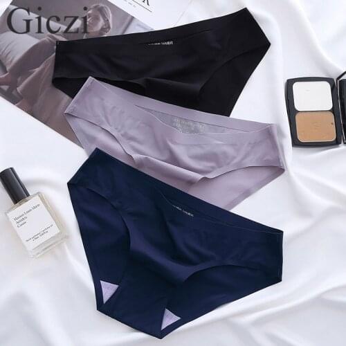 Giczi Seamless Womens Panties Hot Sale Solid Underwear Soft Silk Satin Briefs High Elastic Underpants Sexy Lingerie Sport Panty