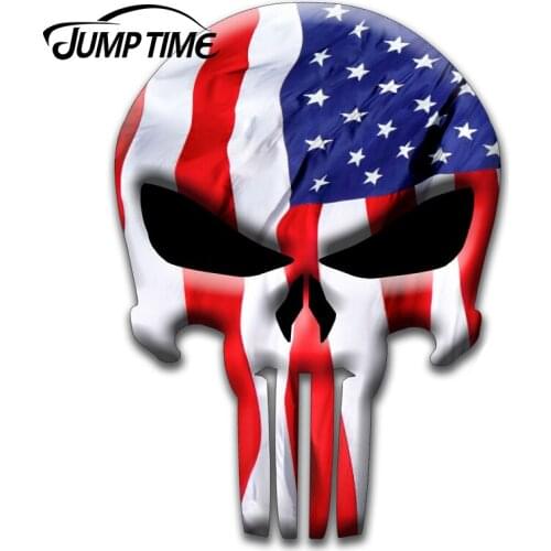 JumpTime 13cm X 10.6cm Punisher Skull American Flag Vinyl Stickers Decal Graphic Window Car Truck Auto Funny Vehicle Sticker