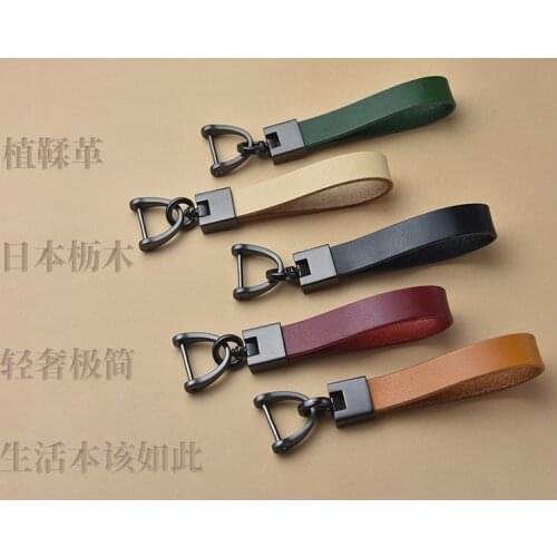 Vintage Leather Car Keychain 5Colors Frosted Top Layer Cowhide Spring Ring Key Pendant Mens Small Gift