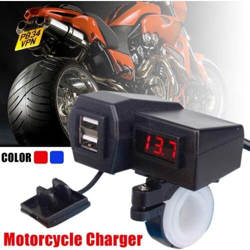3.1A Motorcycle Accessories Car Charger Dual USB Cigarette Lighter Voltmeter Display Waterproof Wiring 60CM Double USB Adapter