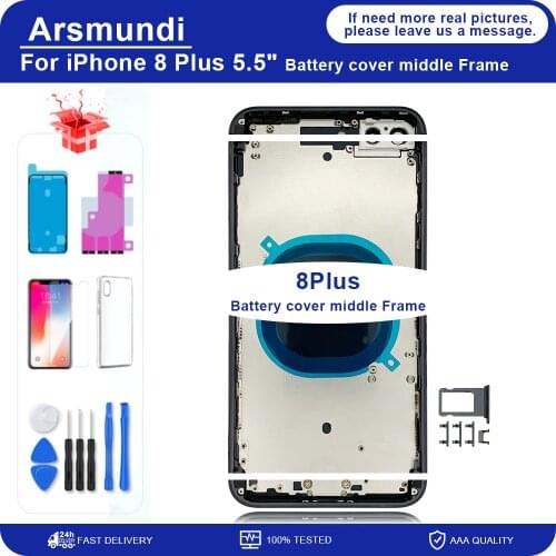 For iPhone 8Plus 8 Plus Battery Back Cover + Middle Chassis Frame + SIM Tray + Side Key Parts Housing Case No Flex Cable