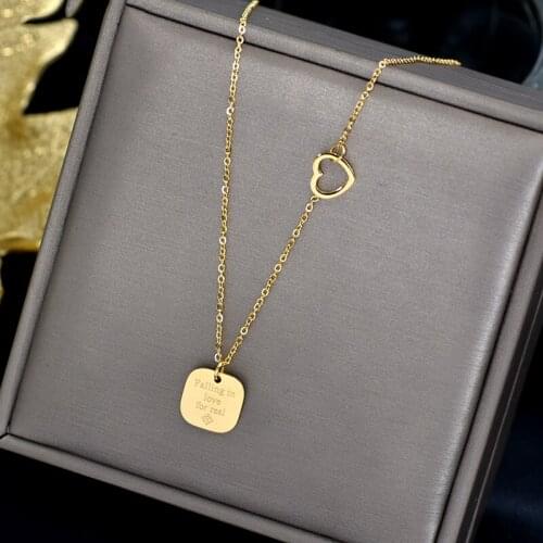 Stainless steel fadeless hollow love splicing square brand pendant necklace simple temperament light luxury collarbone chain