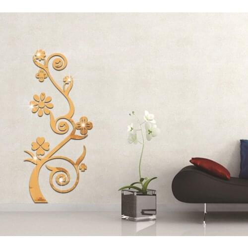 3D Sticker Room Decoration Tree Flower Mirror Wall Stickers Living Room Bedroom Wall Decor Decorative Wall Sticker