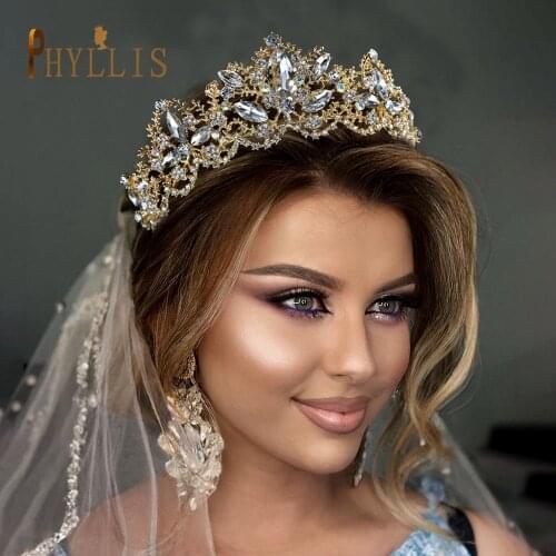A102 Gold Silver Crowns for Brides Hair Accessories Ladies Wedding Headwear Rhinestone Birthday Party Wedding Tiaras
