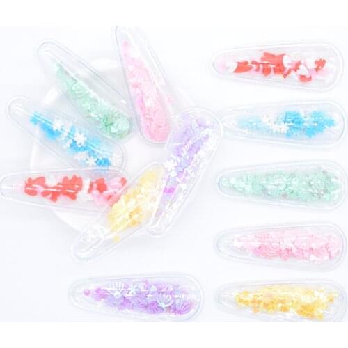 12Pcs 6CM Filling Shake Sequins Clay Applique Snap Clip Covers have Slit for DIY Headwear Hair BB Clips Decor Accessories P29