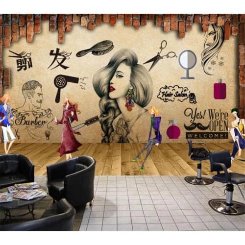 Beibehang Salon hair salon beauty salon hairdressing shop nostalgic retro makeup background wall custom large fresco wallpaper