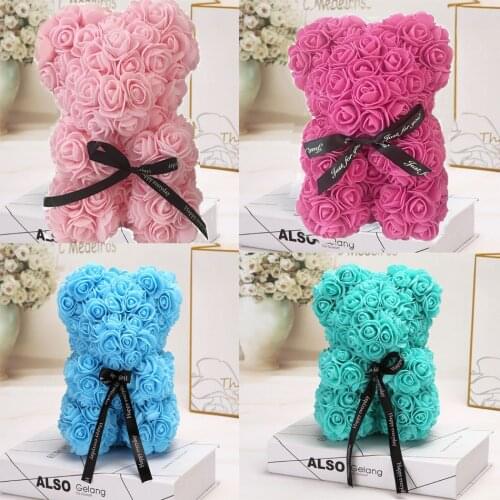 DIY 25 cm teddy rose bear with box artificial PE flower bear rose Valentines Day for girlfriend women wife mothers day gift